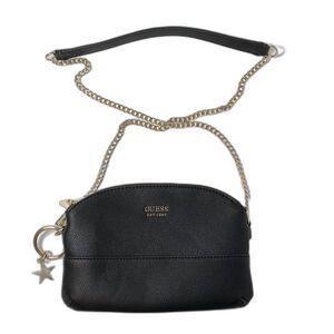 GUESS Black Faux Leather Lila Mini Double Zip Chain Crossbody Purse Star Charm